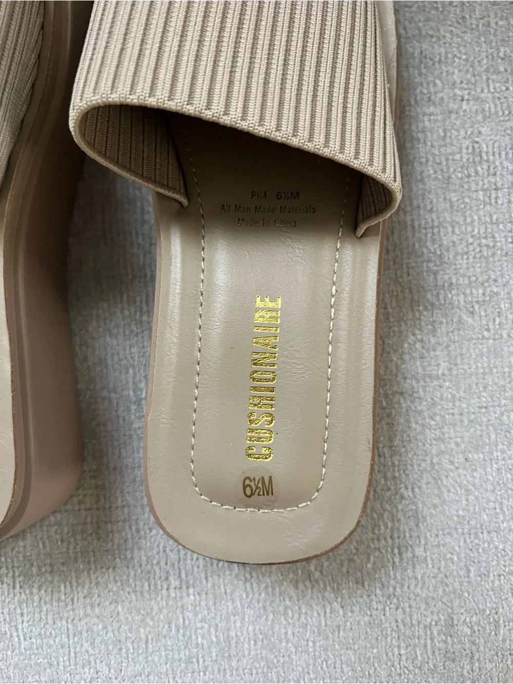 Ribbed Platform Slide Sandals in Tan